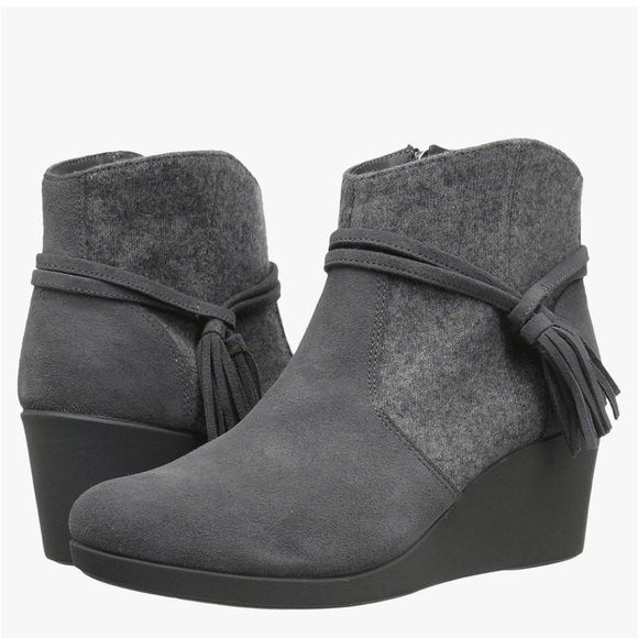 CROCS Women's Leigh Suede Wedge Bootie Ankle - Picture 1 of 11